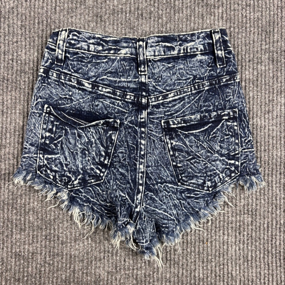 Aphrodite Women Acid Wash Distressed Denim Shorts‎ Blue Size S Style 6036 USA